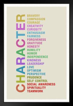 Character Bravery Compassion Courage Creativity Curiosity Colorful Motivational Inspirational Black Wood Framed Poster 14x20