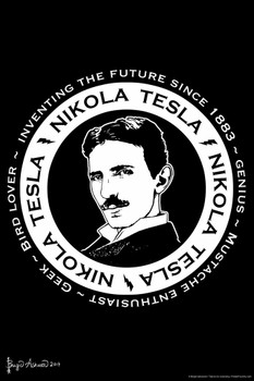 Nikola Tesla Inventing the Future Since 1883 by Brigid Ashwood Black White Art Print Cool Huge Large Giant Poster Art 36x54