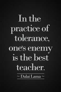 Dalai Lama In The Practice Of Tolerance Ones Enemy Is The Best Teacher Black White Motivational Cool Wall Decor Art Print Poster 12x18