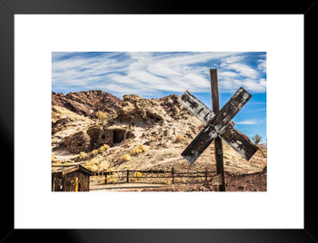 Abandoned Railroad Sign Ghost Town Bodie California Photo Matted Framed Art Print Wall Decor 26x20 inch