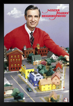 Mister Rogers Neighborhood Fred With Town Model Houses Family TV Show Black Wood Framed Art Poster 14x20