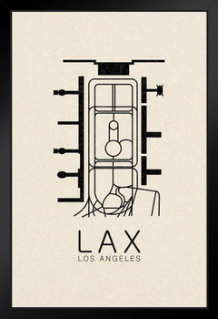 LAX Los Angeles Airport Map Art Airport Terminal Map California Stylized Airport Layout LAX Call Letters Code Black Wood Framed Art Poster 14x20