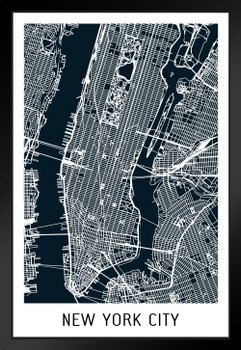 New York City Black Minimalist Art Map Art Travel World Map with Street Detail Map Posters for Wall Map Art Wall Decor Geographical Illustration Tourist Travel Black Wood Framed Art Poster 14x20