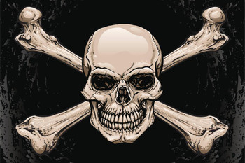 Skull Crossbones Pirates Symbol Warning Sign Poster Artistic Drawing Illustration Human Skeleton Death Stretched Canvas Art Wall Decor 24x16