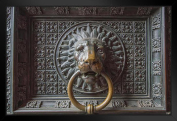 Detail of Lion Door Knocker Doorknob Cologne Cathedral Germany Photo Art Print Black Wood Framed Poster 20x14