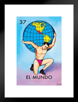 37 El Mundo World Loteria Card Mexican Bingo Lottery Matted Framed Wall Art Print 20x26 inch