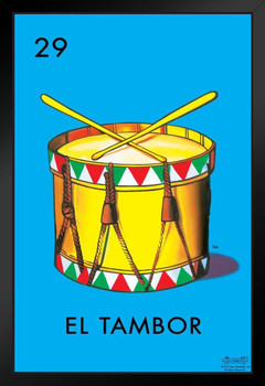29 El Tambor Drum Loteria Card Mexican Bingo Lottery Black Wood Framed Poster 14x20