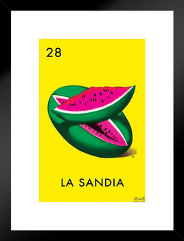 28 La Sandia Watermelon Loteria Card Mexican Bingo Lottery Matted Framed Art Print Wall Decor 20x26 inch