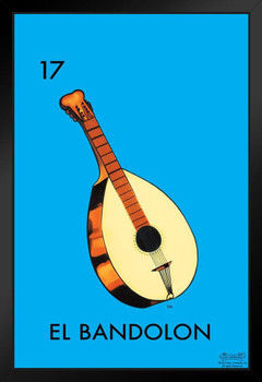 17 El Bandolon Guitar Loteria Card Mexican Bingo Lottery Black Wood Framed Poster 14x20
