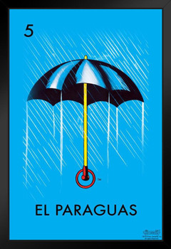 05 El Paraguas Umbrella Loteria Card Mexican Bingo Lottery Black Wood Framed Poster 14x20