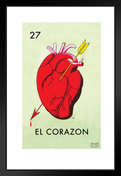 27 El Corazon Heart Loteria Card Mexican Bingo Lottery Matted Framed Wall Art Print 20x26 inch