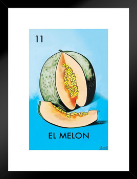 11 El Melon Cantaloupe Loteria Card Mexican Bingo Lottery Matted Framed Art Print Wall Decor 20x26 inch