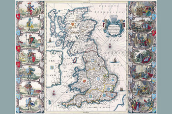 Laminated Great Britain 1646 Historical Antique Vintage Map Poster Dry Erase Sign 12x18