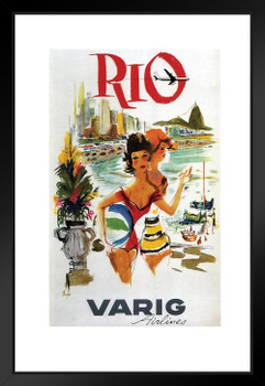 Rio de Janeiro Brazil Varig Airlines Vintage Travel Matted Framed Wall Art Print 20x26 inch