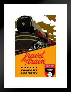 Canadian Pacific Railway Lines Travel by Train Vintage Travel Ad Railroad Advertisement Canada North America Matted Framed Art Wall Decor 20x26