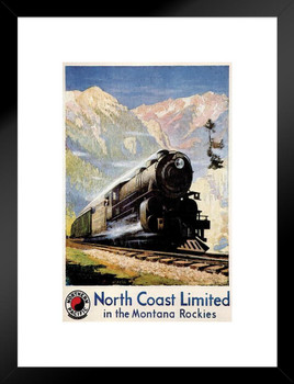 Northern Pacific North Coast Limited Montana Rockies Train Vintage Travel Matted Framed Art Print Wall Decor 20x26 inch