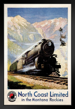Northern Pacific North Coast Limited Montana Rockies Train Vintage Travel Black Wood Framed Poster 14x20