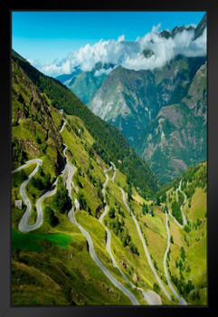 Road Up Luz Ardiden Hautes Pyrenees Tour de France Landscape Black Wood Framed Poster 14x20