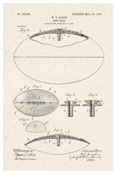 Football With Laces Official Patent Diagram Cool Wall Decor Art Print Poster 12x18