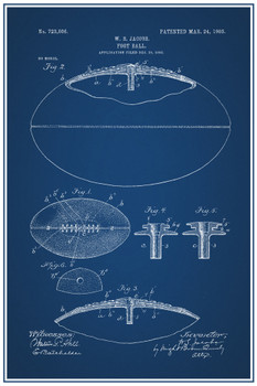 Football With Laces Official Patent Blueprint Cool Wall Art Print Poster 12x18