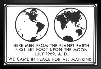 NASA Apollo 11 Moon Landing We Came In Peace Plaque Black Wood Framed Poster 14x20