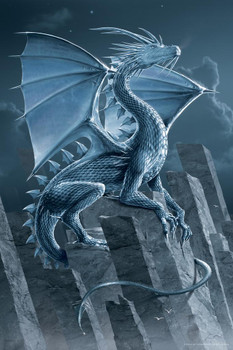 Laminated Silver Dragon Perched on Stone by Vincent Hie Art Print Poster Dry Erase Wall Art 12x18