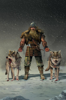 Mountain Viking Warrior Wolves by Vincent Hie Fantasy Cool Wall Decor Art Print Poster 24x36