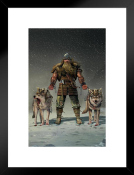 Mountain Viking Warrior Wolves by Vincent Hie Fantasy Matted Framed Art Print Wall Decor 20x26 inch