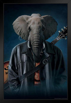 Elephice Cooper Elephant With Guitar by Vincent Hie Rock Star Parody Art Print Black Wood Framed Poster 14x20