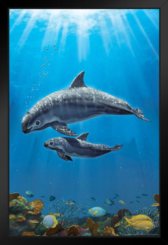 Vaquita Porpoise Critically Endangered Dolphin Swimming by Vincent Hie Nature Art Print Black Wood Framed Poster 14x20