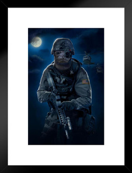 Navy Blue Sky Seal Soldier Animal Mashup by Vincent Hie Fantasy Matted Framed Art Print Wall Decor 20x26 inch