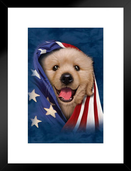 Cute Puppy in American Flag by Vincent Hie Patriotic Puppy Posters For Wall Funny Dog Wall Art Dog Wall Decor Puppy Posters For Kids Bedroom Animal Wall Poster Matted Framed Art Wall Decor 20x26