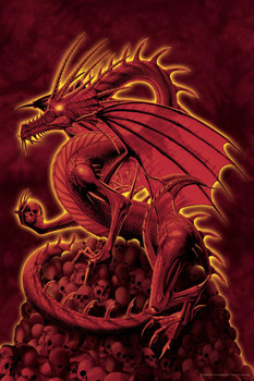 Laminated Abolisher Red Dragon Human Skulls by Vincent Hie Fantasy Art Print Poster Dry Erase Wall Art 12x18