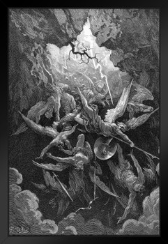 The Mouth of Hell Engraving by Gustave Dore Poster Paradise Lost Book Print Vintage French Artist Black Wood Framed Art Poster 14x20