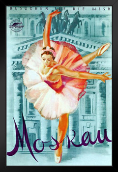 Ballet Vintage Dance Ad Ballerina Dancer Wearing Tutu Advertisement Moskau Moscow Russia USSR German Black Wood Framed Art Poster 14x20
