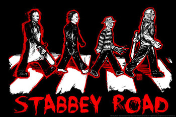 Stabbey Road by Big Chris British Music Band Parody Poster Scary Horror Movie Slashers Crossing Street Crosswalk Cool Wall Art Print Poster 36x24