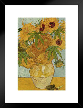 Marijuana Sunflowers Van Gogh Parody Art Humor Funny Weed Cannabis Room Dope Gifts Guys Propaganda Smoking Stoner Reefer Stoned Sign Buds Pothead Dorm Walls Matted Framed Art Wall Decor 20x26