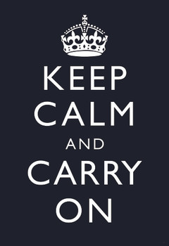 Keep Calm Carry On Motivational Inspirational WWII British Morale Black White Stretched Canvas Wall Art 16x24 inch