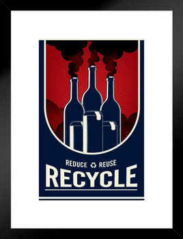 Reduce Reuse Recycle Pollution Propaganda Style Environmental Matted Framed Art Print Wall Decor 20x26 inch
