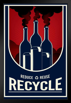 Reduce Reuse Recycle Pollution Propaganda Style Environmental Black Wood Framed Poster 14x20