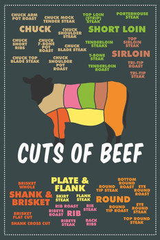 Cuts of Beef Meat Color Coded Chart Butcher Dark Cow Diagram Sign Cow Pictures Wall Decor Cow Pictures Food Picture of a Cow Prints Wall Art Cow Print Wall Decor Cool Huge Large Giant Poster Art 36x54