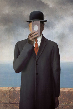 Son of Man New Apple Rene Magritte Parody Art Humor Surrealism Painting Style Magritte Paintings on Canvas Prints Portrait Painting Wall Art Landscape Posters Cool Wall Decor Art Print Poster 12x18