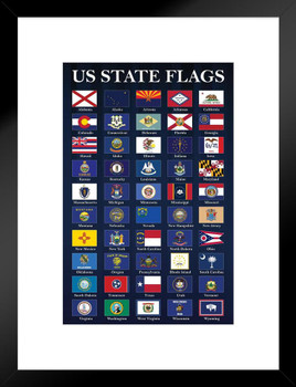 Usa State Flags Classroom Chart Blue State Flag Patriotic Posters American Flag Poster Of Flags For Wall Flags Poster Us Cool Wall Art Matted Framed Art Wall Decor 20x26