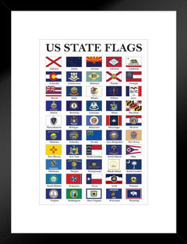 Usa State Flags Classroom Chart White State Flag Patriotic Posters American Flag Poster Of Flags For Wall Flags Poster Us Cool Wall Art Matted Framed Art Wall Decor 20x26