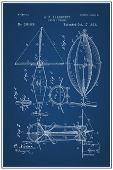 Steampunk Aerial Vessel Official Patent Blueprint Cool Wall Decor Art Print Poster 12x18