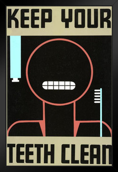 Keep Your Teeth Clean Hygiene Retro Vintage WPA Art Project Black Wood Framed Poster 14x20