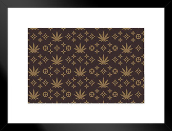 Weed Pattern Cannabis Golden Designer Matted Framed Art Print Wall Decor 20x26 inch