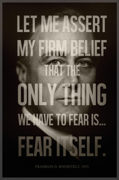 Laminated President Franklin D. Roosevelt Fear Itself Famous Motivational Inspirational Quote Modern Poster Dry Erase Sign 12x18