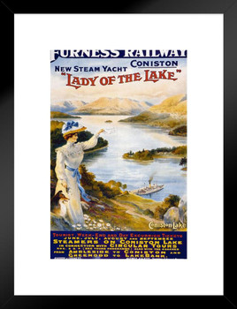 Furness Railway New Steam Yacht Lady of Lake Coniston England Vintage Travel Matted Framed Art Print Wall Decor 20x26 inch