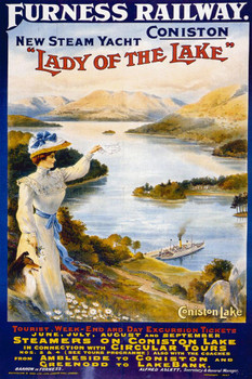 Laminated Furness Railway New Steam Yacht Lady of Lake Coniston England Vintage Travel Poster Dry Erase Sign 12x18